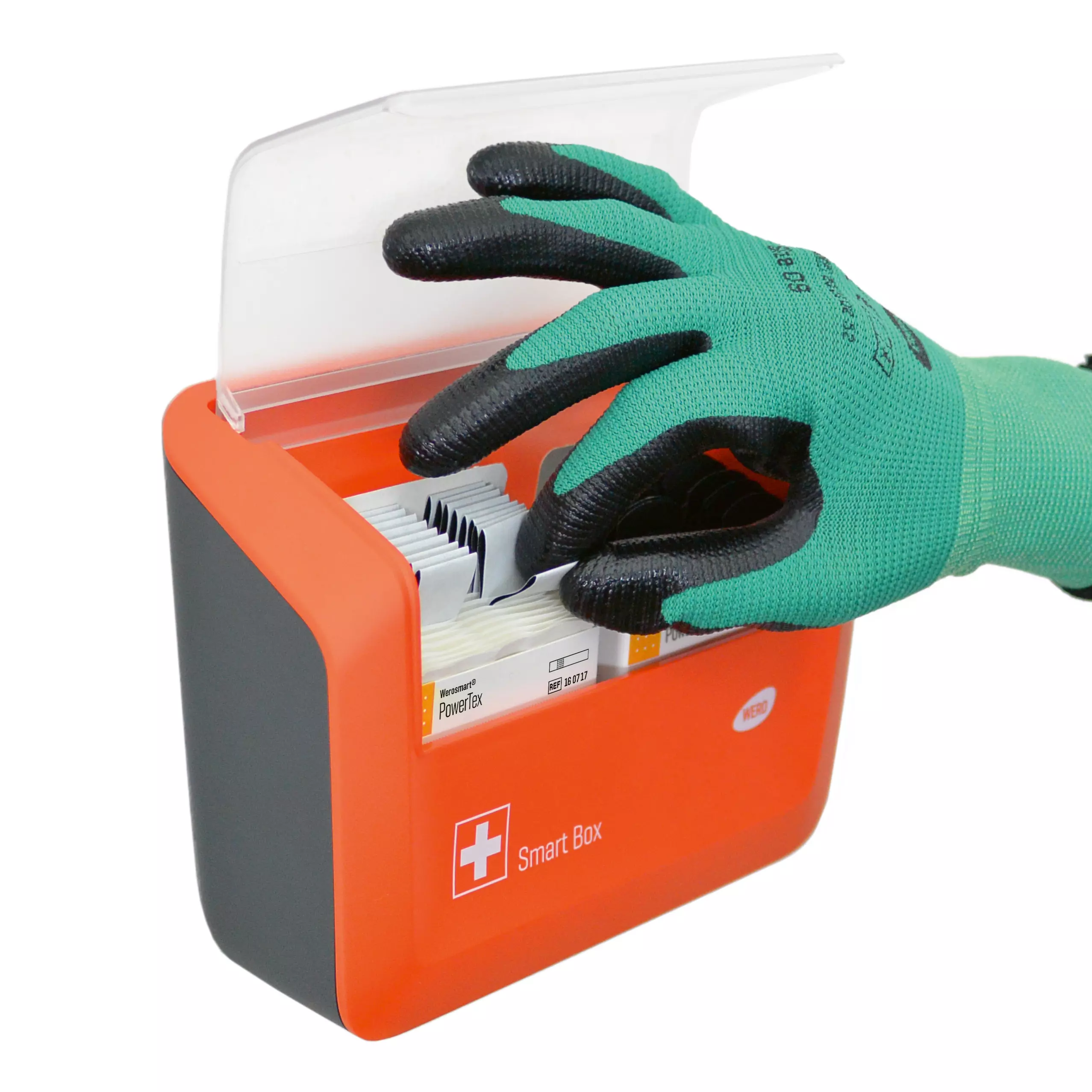 WERO Smart Box® Pflasterspender gefüllt mit PowerTex Pflasterstrips & Fingerpflaster