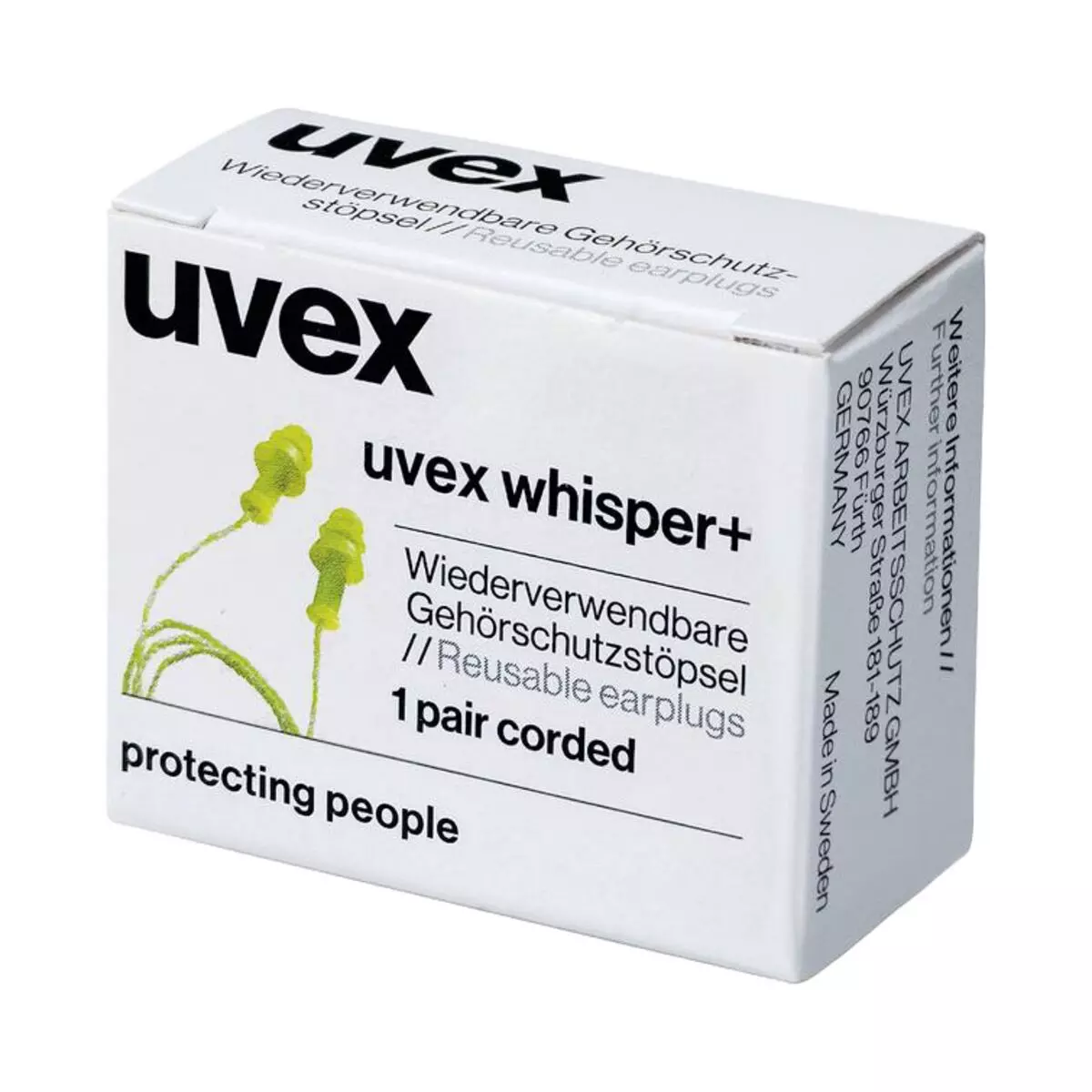 uvex whisper+ Gehörschutzstöpsel mit Kordel, 50 Paar