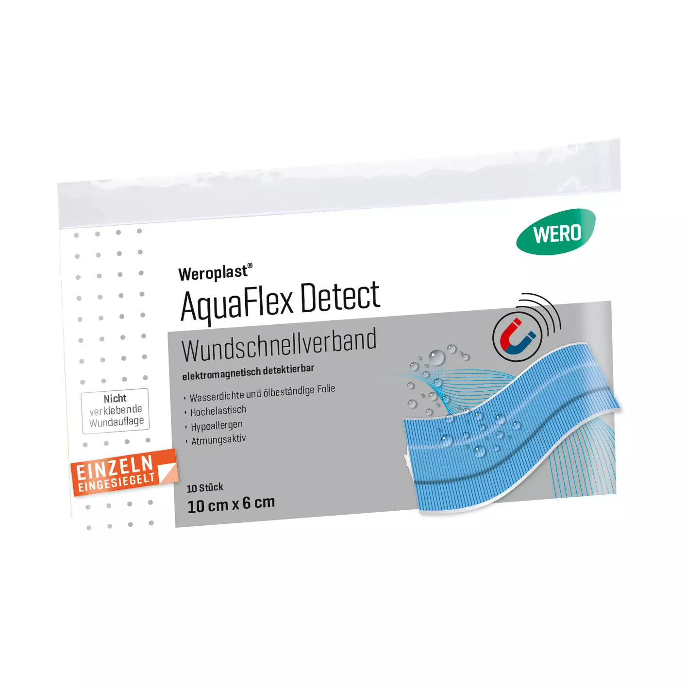 Weroplast® AquaFlex Detect Wundschnellverband - 6 cm, 10 cm