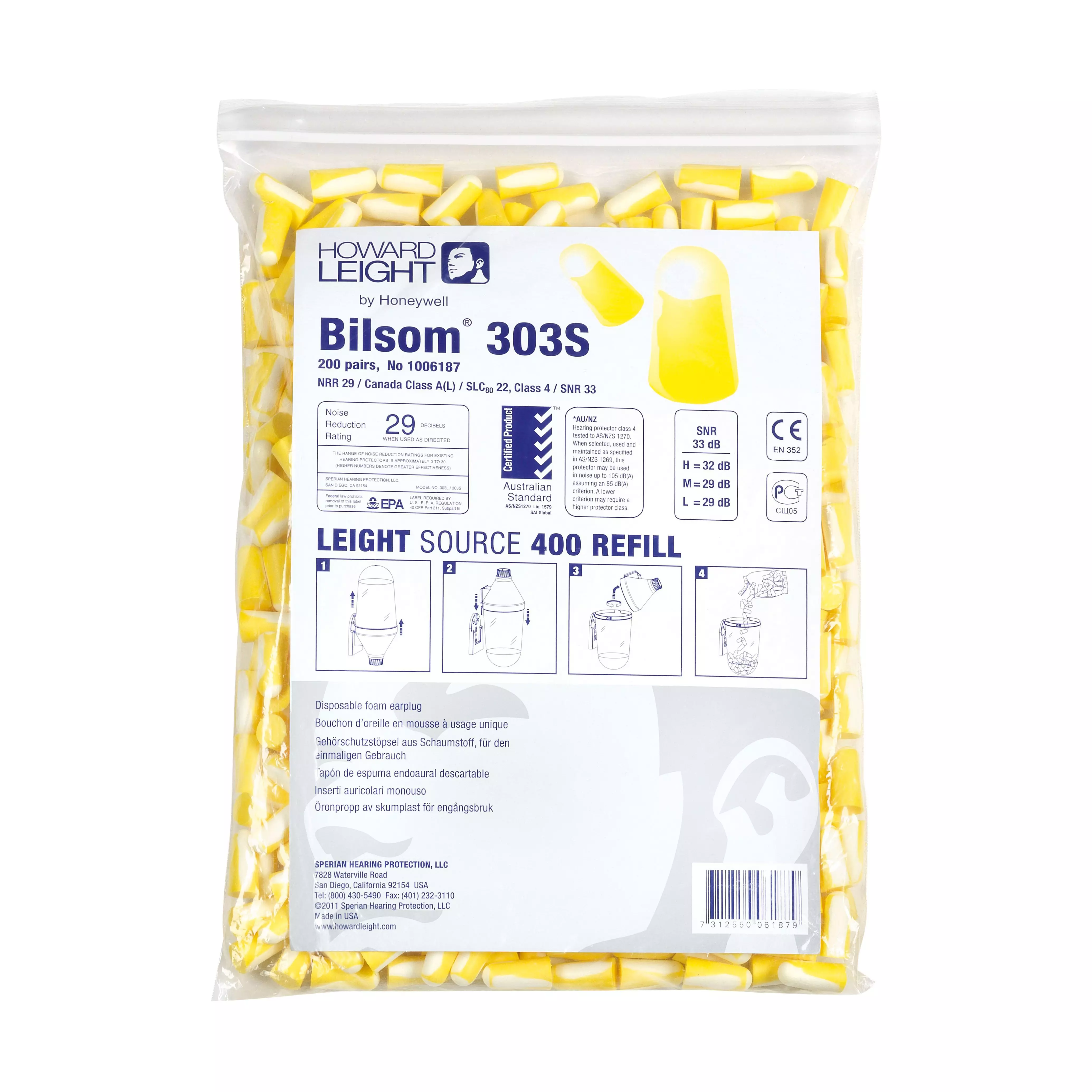 Nachfüllpackung Bilsom® 303 mit 200 Paar für Kunststoffspender HL400, lose  - S