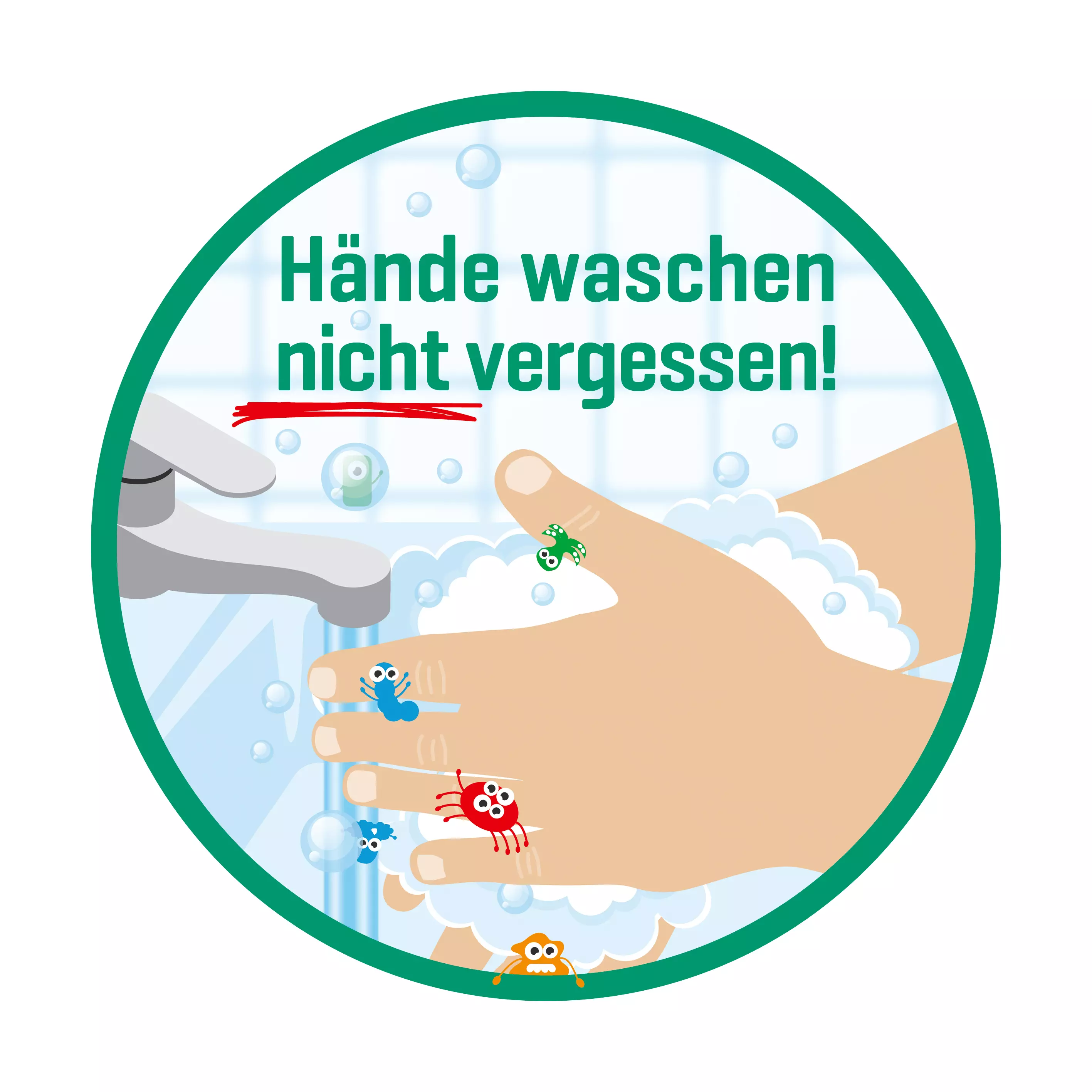 Aufkleber: Hände waschen nicht vergessen! - 20 cm