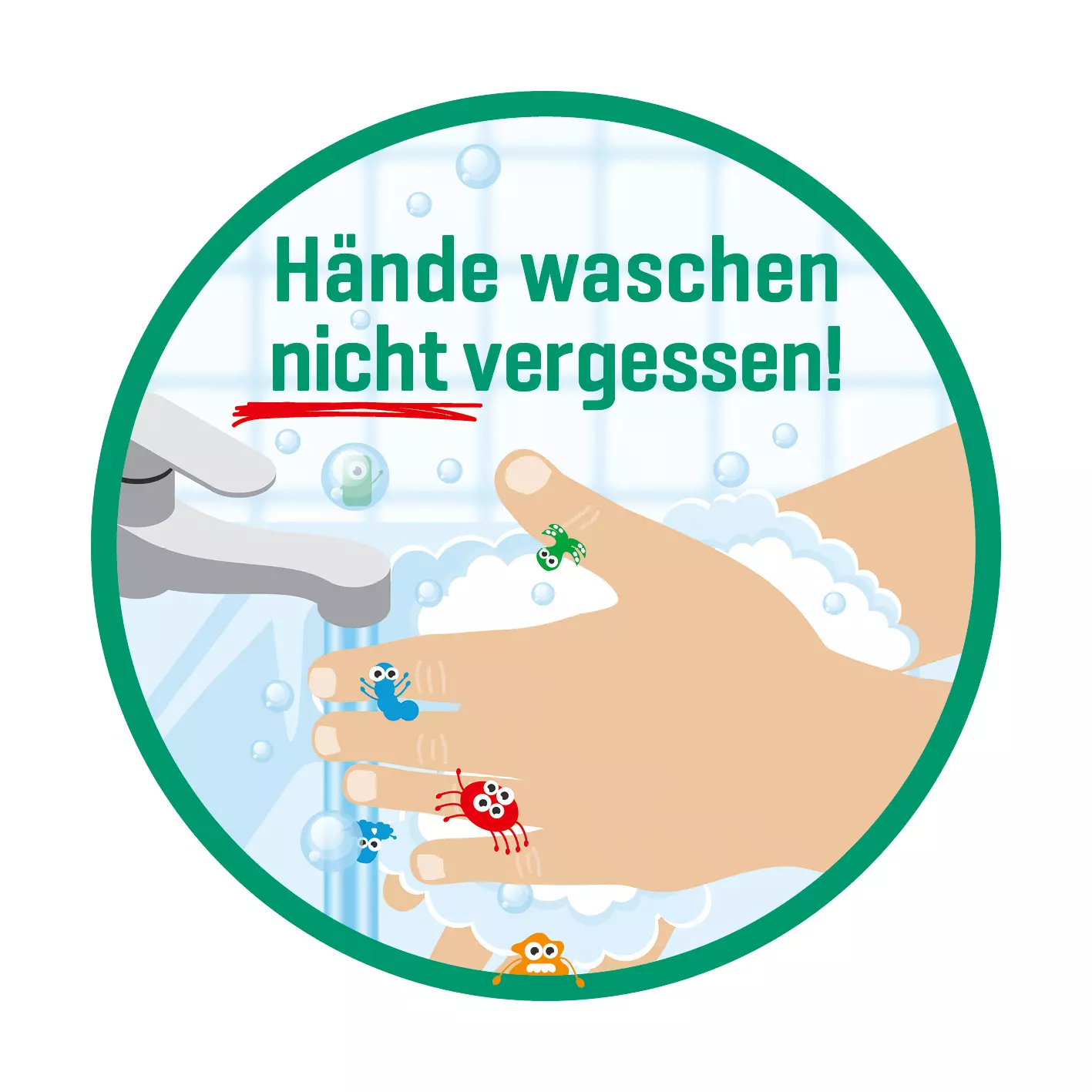 Aufkleber: Hände waschen nicht vergessen! - 10 cm