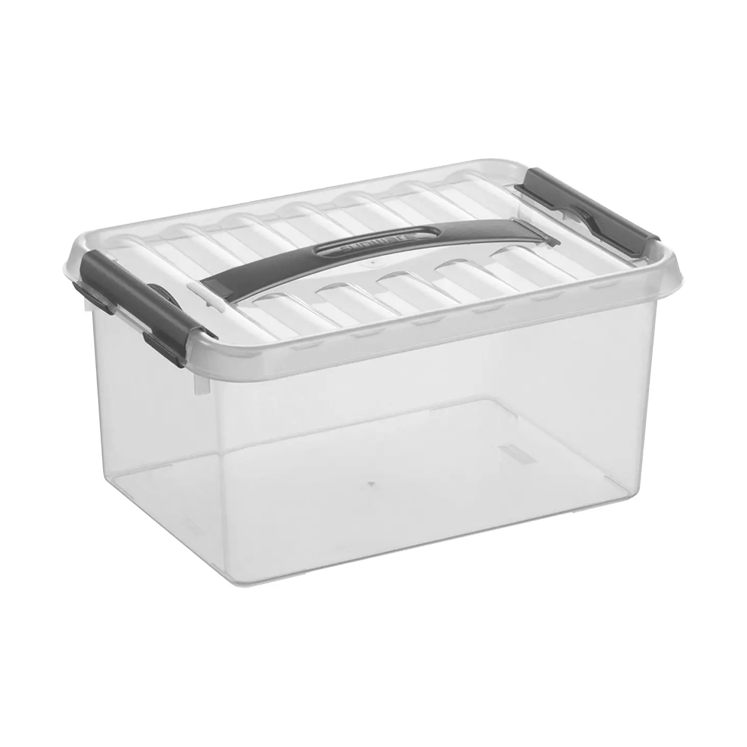 Storage box with locking clips and handle