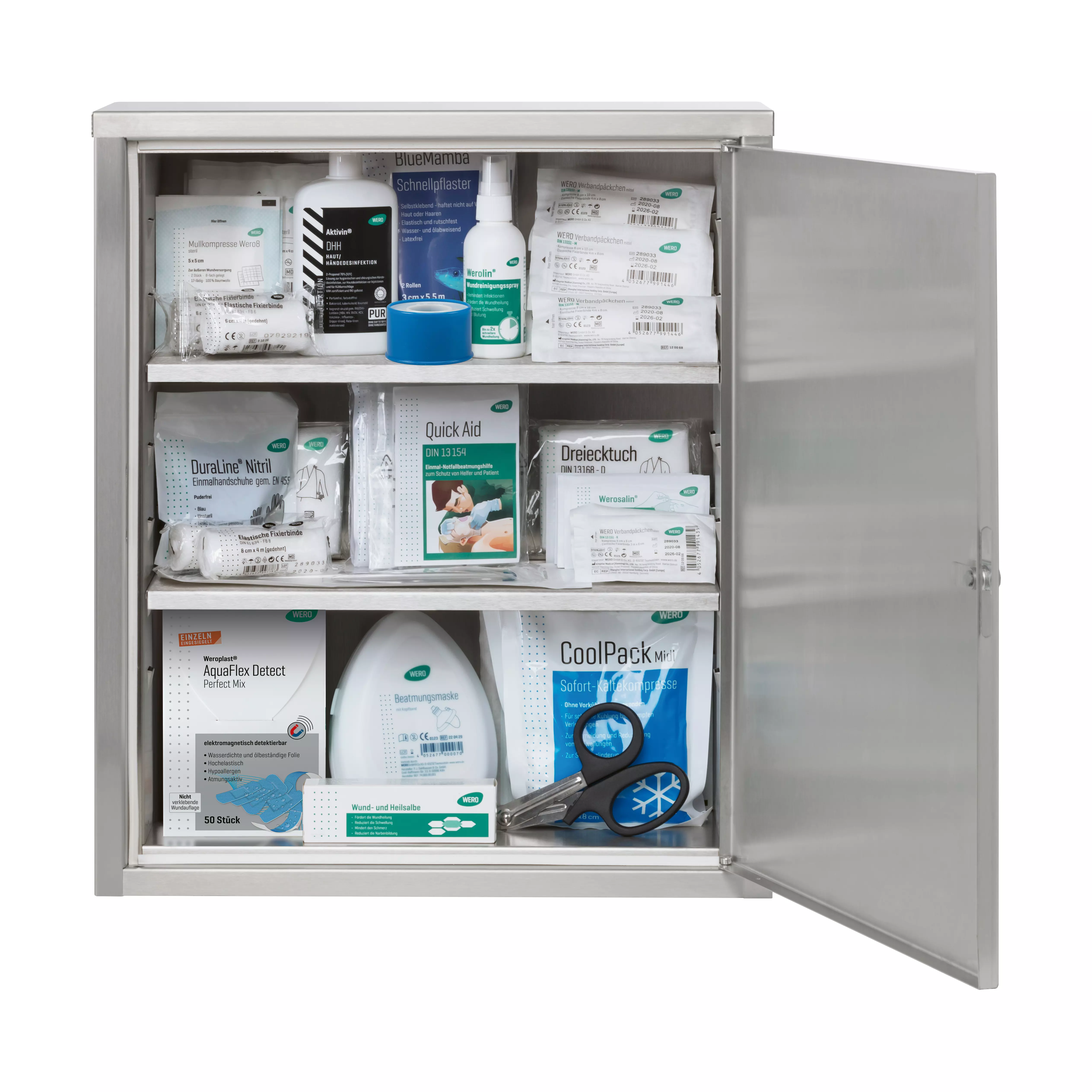 First-aid cabinet Maxi V2A 400, with 2 adjustable shelves